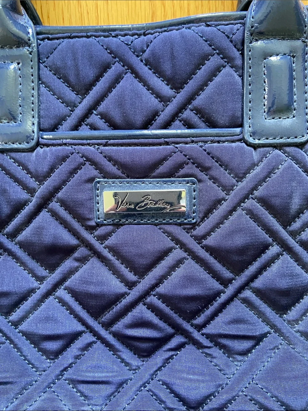 Vera Bradley Classic Navy Microfiber Trimmed Trapeze Satchel & Detachable Strap